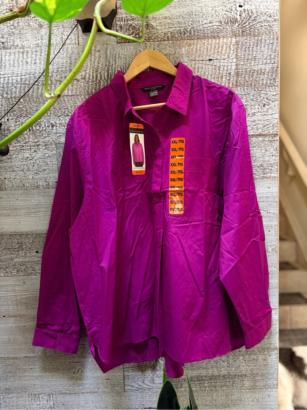 French Connection | NWT Pullover Button-Neck Shirt - Women's XXL, Magenta